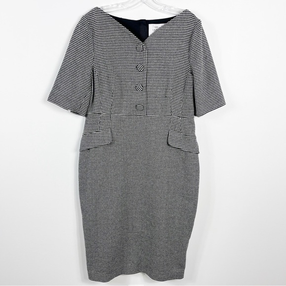 L.K. Bennett Nina Houndstooth Heart Midi Dress Size 14 Two Tone Black White - Picture 4 of 11